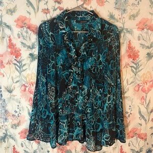 Vintage Penningtons Teal and Black Floral Blouse